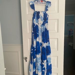 Blue and white maxi maternity dress